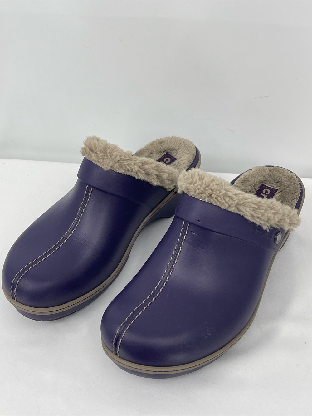 CROCS Purple Faux-Fur Slide CLOGS  WOMENS SIZE 10